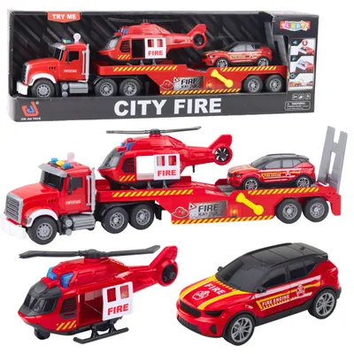 Image de Camion de pompiers, dépanneuse, hélicoptère, voiture, lumières, sons, rouge
