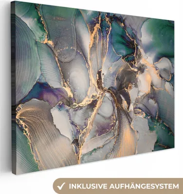Produktbild von MuchoWow® - Leinwandbilder - Gold - Blau - Marmor, Wandbild, Wanddeko Bilder Wohnzimmer, 40x30 cm