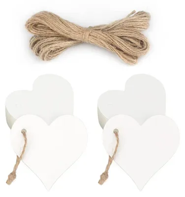 Produktbild von Geschenkanhänger Geschenkanhänger Etikett - 6 x 6 cm - 100 Stück - Weiß - Mit Jute-Schnur für Valentinstag