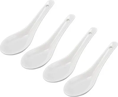 Image de Lot de 4 assiettes à dessert en céramique, blanches, avec petites cuillères longues