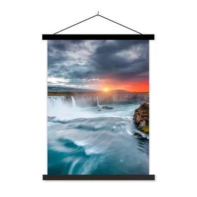 Produktbild von MuchoWow® Textilposter Wasserfall - Sonnenuntergang - Natur - Wasser 120x160 cm mit schwarzem Rahmen - Magnetischer