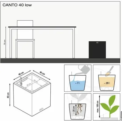 Obrázok produktu pre LECHUZA Canto Stone 40 low, Vysadzovač, Voľne stojace, Polypropylén (PP), Šedá, Kocka, Vnútorná / vonkajšia