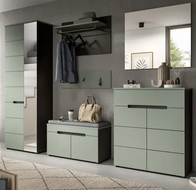Produktbild von Garderobe Set 6-teilig "Cooper" in Salbei Grün und Basalt Grau, Komplett-Set mit Soft-Close