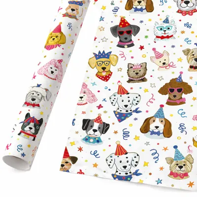 Produktbild von Geschenkpapier Coole Hunde 70cm x 2m Rolle Konfetti Partyhüten Bunt