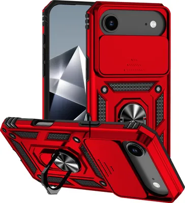 Obrázek produktu pro Pouzdro pro iPhone Air dvouvrstvé pouzdro s posuvným krytem kamery a prstencovým stojánkem červené
