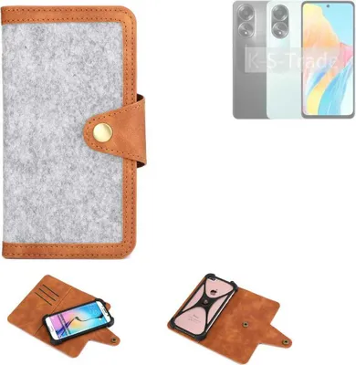 Produktbild von K-S-Trade Handyhülle kompatibel mit Oppo A58 4G Schutzhülle Filz-Hülle Kunst-Leder hellgrau braun (1x)