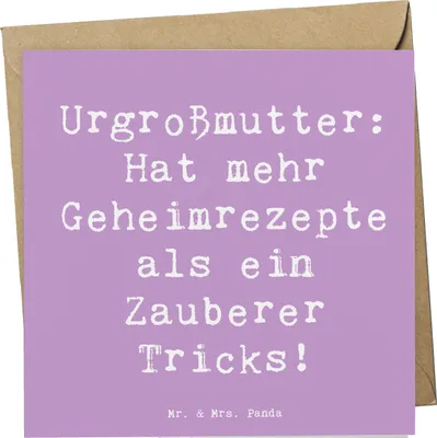 Produktbild von Mr. & Mrs. Panda Grußkarte Spruch Urgroßmutter Schätze - Lavendeltraum - Geschenk, Lächeln, Klappkarte, Familientradition, Kochen, Geburtstage, anlasskarte, doppelkarte