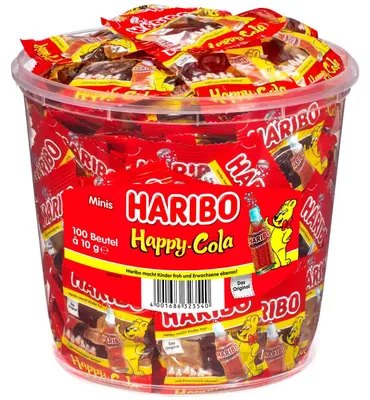 Produktbild von Haribo Happy-Cola, Gummibärchen, 980 g, Cola, Mehrfarbig, 1459 kJ, 343 kcal