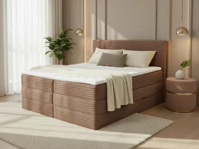 Produktbild von Boxspringbett Mollo XL mit 2 Bettkästen und Topper, mit Taschenfederkern- und Bonellfederkernmatratze, Doppelbett, Polsterbett aus Cordstoff mit Stauraum (Braun (Tilia 17), 160 x 200 cm)