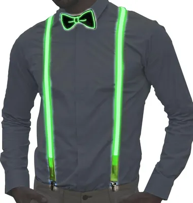 Produktbild von LED Hosenträger & Fliege Party-Set, grün, 3-Clip Hosenträger + LED Fliege, verstellbar, leuchtend, Polyester