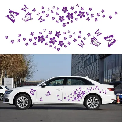 Produktbild von Autoaufkleber, Schmetterlings- und Blumenmuster, lila, 74 Stück, Vinyl, zum Selbermachen, für Auto, Laptop