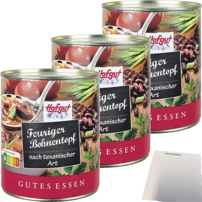 Produktbild von Hofgut Feuriger Bohnentopf 3er Pack (3x800g Dose) + usy Block