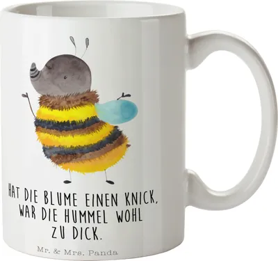 Produktbild von Mr. & Mrs. Panda Teetasse Hummel flauschig - Weiß - Geschenk, Natur, Tasse, Blume, kaffeebecher bedruckt, Biene, Lustige Sprüche, cappuccinotasse, Kaffeetasse
