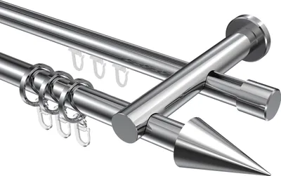 Produktbild von Interdeco Rundrohr-Innenlaufstange / Gardinenstange (Kombination) Chrom, Typ Platon Savio (Kegel), 20 mm Ø 2-läufig, 200 cm