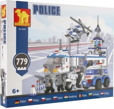 Obrázok produktu pre Stavebnice Dromader Policie Auto+Vrtulník+Stanice 23001 779ks v krabici 55x43x7cm