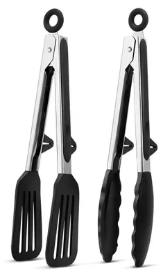 Küchenzangen 2er-Set, Silikon, Edelstahl, hitzebeständig bis 250 °C