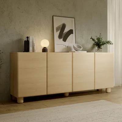 Produktbild von Sideboard Kommode 4-türig CERVI 200 cm Eiche Vicenza Push-to-open Holzfüße Modern
