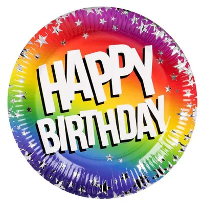 Produktbild von 8 Papp-Teller Happy Birthday Geburtstag Regenbogen Sterne