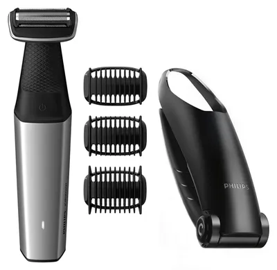 Obrázek produktu pro Philips BODYGROOM Series 5000 BG5021/15 Voděodolný zastřihovač oblasti třísel a celého těla, Suché i mokré holení, Bezúdržbový provoz - není potřeba mazat, Baterie, Černá, Stříbrná