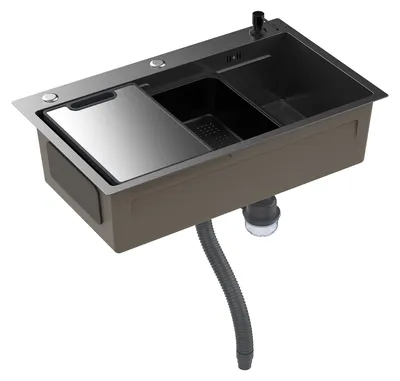 Produktbild von Einbauspüle, 30 Zoll Einbau-Einzelbecken-Küchenspüle, Edelstahl-Arbeitsstationsspüle in Schwarz mit Zubehör (29,5" x 17,7")
