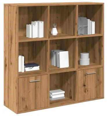 Image de Bibliothèque en bois imitation chêne, dimensions 98 x 29 x 97,5 cm - Meuble de rangement robuste en bois avec étagères verticales