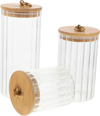 Imagen del producto de 3 recipientes herméticos de vidrio para almacenamiento de alimentos, con tapa de bambú, de 550/850/1150 ml