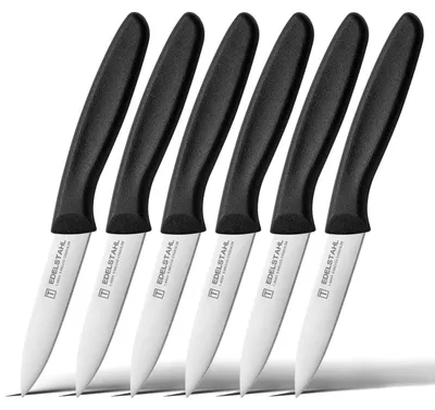 Image de Ensemble de couteaux de cuisine, 6 pièces, en acier inoxydable, finition noire, manches en PP, lame dentelée