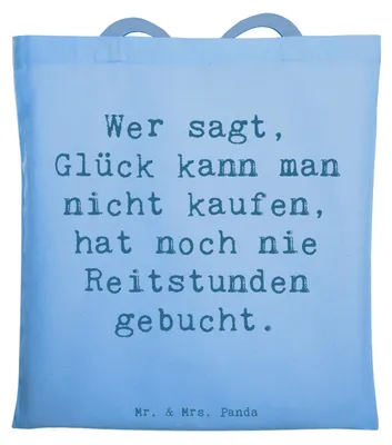Produktbild von Mr. & Mrs. Panda totebag Spruch Reitlehrerin Freude - Sky Blue - Geschenk, Schultasche, Berufspassion, Shopping Tasche, Stoffbeutel, für, Reitstunden, Beruf, Jutebeutel
