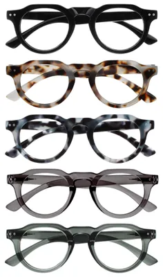 Produktbild von OPULIZE RIO Lesebrille mit Blaulichtfilter - 5er Pack - Runder Rahmen - Schwarz, Braun & Blau Schildpatt, Grün, Grau - Damen & Herren - BBBBB53-12367 - +3.00