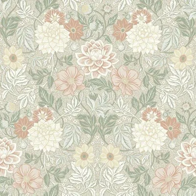 Zdjęcie produktu dla Borastapeter Tapeta vintage kwiaty w stylu secesyjnym jasnozielonymIróżowym - 660375 - 53 cm x 10.05 m