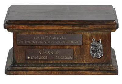 Produktbild von Seidenterrier - hölzerne Urne für die Asche eines Hundes, personalisierte Urne mit Gravur, kleine Urne für Hundesasche von der Marke Art-Dog