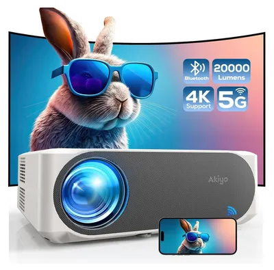 Produktbild von Full HD 1080P 20000 Lumen Beamer 5G WiFi Bluetooth AKIYO Beamer 4K Unterstützung, Heimkino Video Beamer Maximal 300“ Display Projektor mit Staubnetz