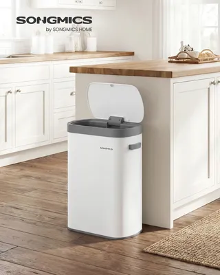Obrázek produktu pro Odpadkový koš se senzorem, automatický odpadkový koš 50 l, víko s tichým dovíráním, ocel, bílý
