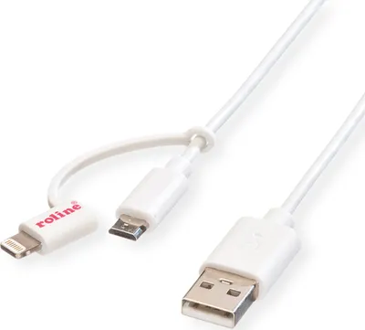 Immagine prodotto di Cavo di sincronizzazione e ricarica ROLINE USB 2.0 (8 pin / USB Micro-B), bianco, 1 m