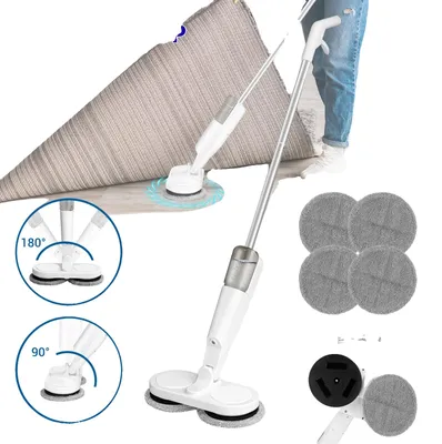 Zdjęcie produktu dla Elektryczny mop do mycia podłóg, z podwójnymi obrotowymi głowicami, akumulator ładowalny, zbiornik na wodę o pojemności 200 ml, do 60 minut pracy, obrót o 180°