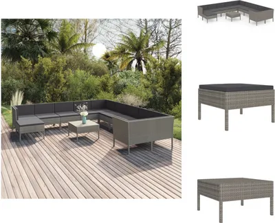 Produktbild von vidaXL 12-tlg. Garten-Lounge-Set mit Auflagen Poly Rattan Grau -  Gartenmöbel-Sets