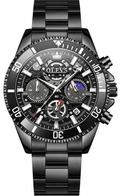 Produktbild von OLEVS Herrenuhr Schwarz Silber mit Chronograph und Edelstahlarmband KP41631