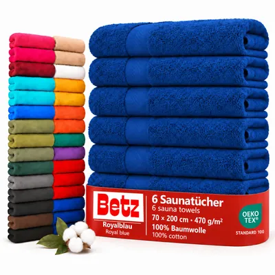 Produktbild von Betz 6 Stück Saunatücher 70 x 200 cm PREMIUM 100% Baumwolle Badetuch Liegetuch Strandtuch   Farbe: royalblau