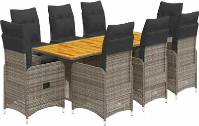 Produktbild von vidaXL 9-tlg. Garten-Bistro-Set mit Kissen Grau Poly Rattan