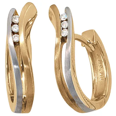 Produktbild von JOBO Creolen 585 Gold Gelbgold teilmattiert 6 Diamanten Brillanten Ohrringe