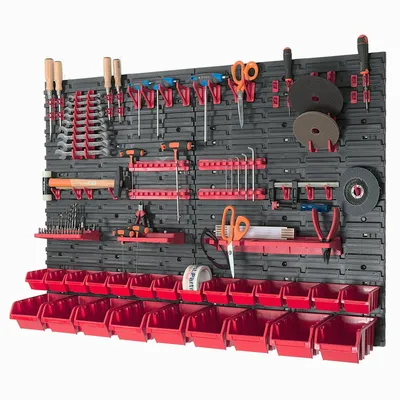 Produktbild von 70-tlg. Set Werkzeugwand 1152 x 780 mm Lochwand Sichtlagerbox Werkstattregal Werzeughalterungen