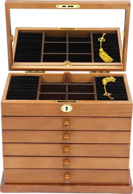 Image de Boîte à bijoux, design vintage, verrouillage sécurisé, brun, 11.61x7.28x9.84inch