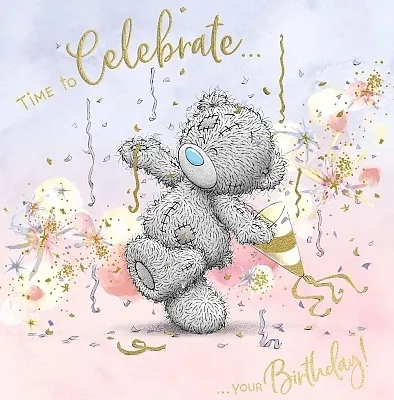 Image de Carte d'anniversaire avec un ours en peluche et l'inscription « Time to celebrate »
