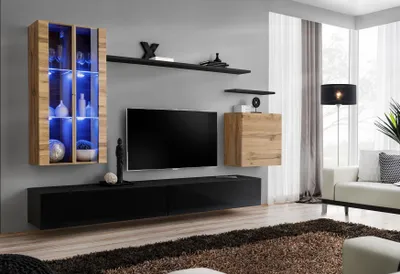 Obrázek produktu pro Wohnwand Holzmöbel Schwarz TV-Ständer Sideboard Wandschrank Holzmöbel