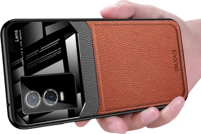 Produktbild von VIVO Y76 Hülle, TPU Stossfest Anti-rutsch Leder Glas Len Hybrid Schutzhülle für VIVO Y76 Braun
