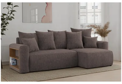 Produktbild von MEBLINI Schlafcouch mit Bettkasten - 238x142x73cm - Braun Cordstoff - Solaria - Kleines Ecksofa mit Schlaffunktion - Sofa mit Relaxfunktion und Kissen - Kleine Couch L-Form - Eckcouch
