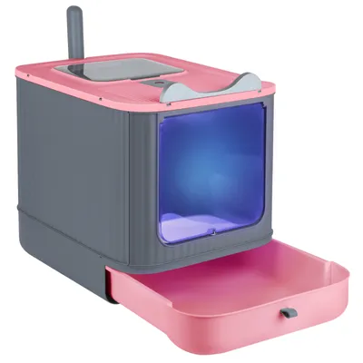 Produktbild von Katzentoilette mit UV-Schutz Katzenklo Groß mit ausziehbarer Schale Schaufel 34.5x44.5x36.5cm grau Rosa