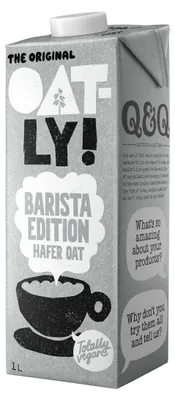 Produktbild von Oatly Haferdrink Barista Edition, Haferdrink, 1 l, 1 Stück(e), Wasser, Hafer 10%, Rapsöl, Säureregulator (Dikaliumphosphat), Calciumcarbonat, Salz, Vitamine..., 59 kcal, 247 kJ
