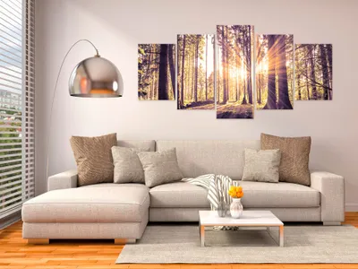 Image de Tableau acoustique Forêt Nature 200 x 100 cm Tableaux Mousse acoustique Absorbeur acoustique haute performance Isolation acoustique Toile 5 pièces Tableau mural Acoustique intérieure Isolation acoustique c-B-0098-b-p