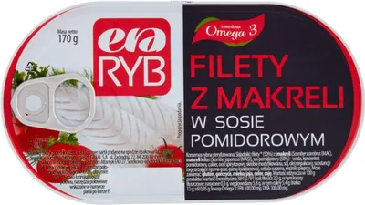 Zdjęcie produktu dla Era Ryb Filety z makreli w sosie pomidorowym 170g Era Ryb 0,17 kg